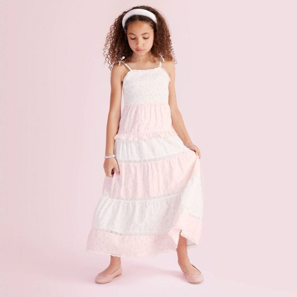 Girls' Stella Ditsy Floral Tiered Maxi Dress - LoveShackFancy Light Pink 9